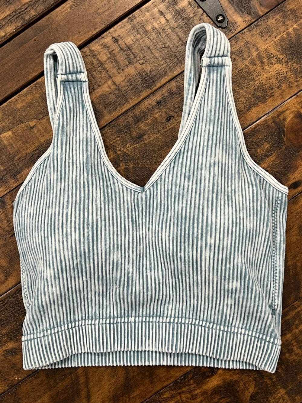 Zenana ribbed acid wash padded Brami -Lt denim